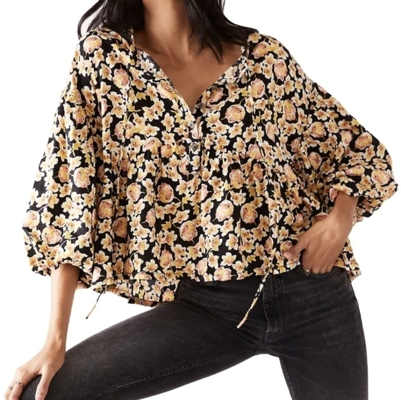 Free PEOPLE Highlander Printed Pullover Blouse Top Boho Xs - Picture 2 of 13